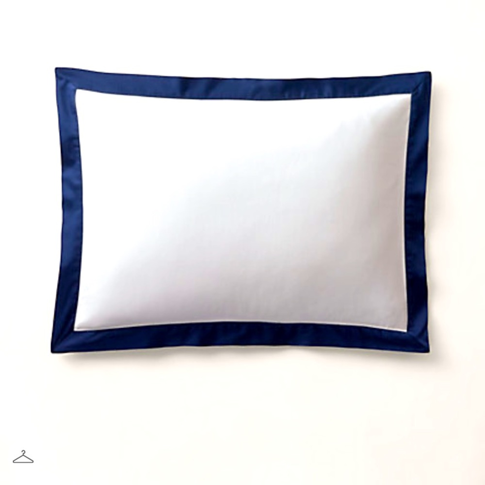 Ralph Lauren RL Organic Sateen Border King Sham White with Navy Blue Border